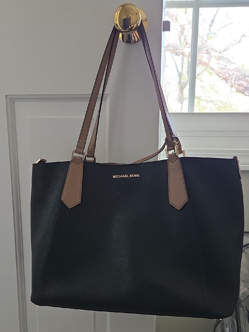 Michael Kors Black Tote with Tan Straps
